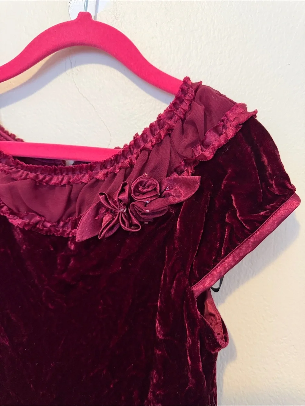 Biscotti Deep Wine Velvet and Chiffon Dress